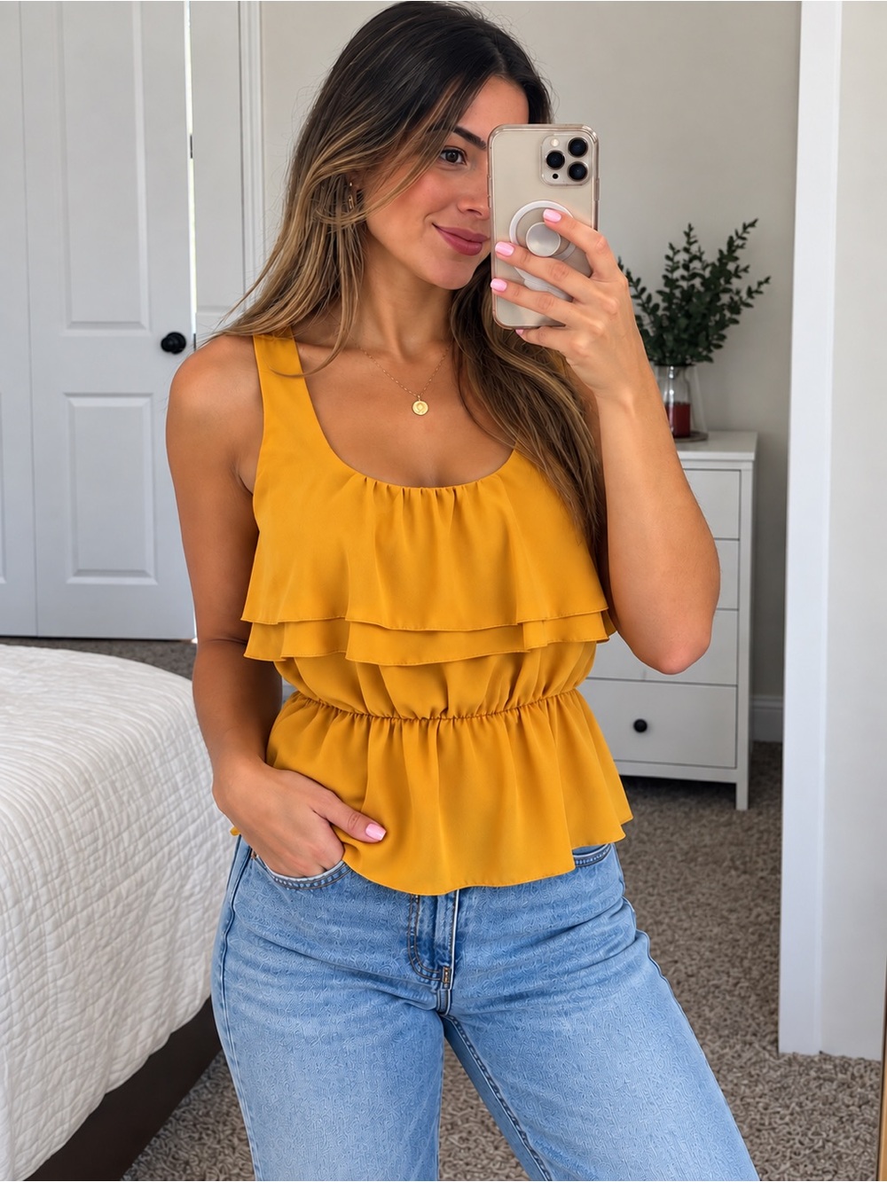 Forever 21 Mustard Ruffle Tank Top - Women